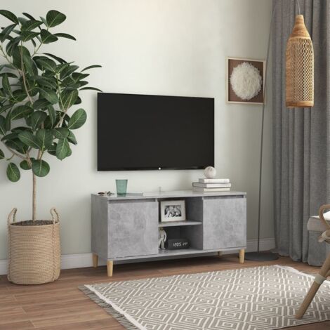 Meuble TV，Banc TV Moderne，Meuble de Rangement avec pieds en bois massif Gris béton 103,5x35x50 cm CFW291774