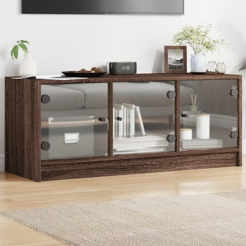 Design In - Meuble TV,Banc tv Moderne,Meuble de Rangement avec portes en verre chêne marron 102x37x42 cm CFW722430