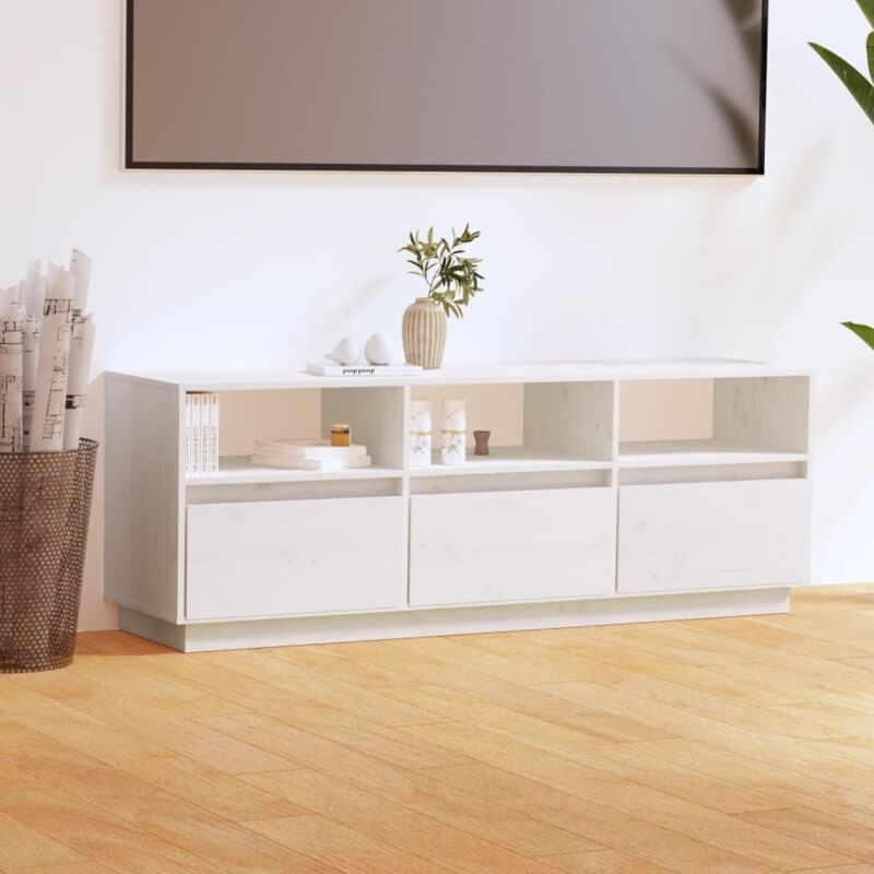 Meuble TV,Banc tv Moderne,Meuble de Rangement Blanc 140x37x50 cm Bois de pin massif CFW686071