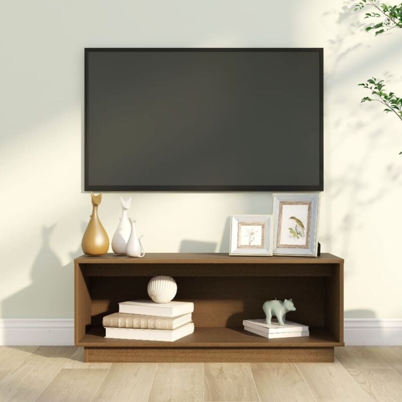 Design In - Meuble TV,Banc tv Moderne,Meuble de Rangement Marron miel 90x35x35 cm Bois de pin massif CFW822152