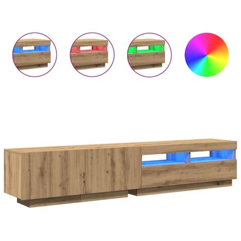 Meuble TV，Banc TV，Armoire TV avec lumières LED chêne artisanal bois d'ingénierie CFW179580