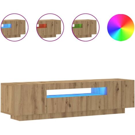 Meuble TV，Banc TV，Armoire TV avec lumières LED chêne artisanal bois d'ingénierie CFW328425