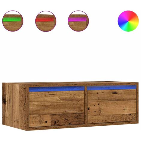 Meuble TV，Banc TV，Armoire TV avec lumières LED vieux bois 75x35,5x25 cm CFW259707