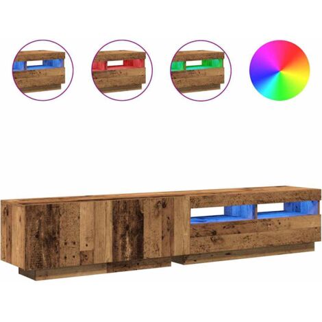Meuble TV，Banc TV，Armoire TV avec lumières LED vieux bois bois d'ingénierie CFW563289