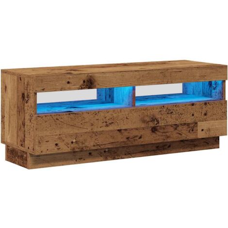 Meuble TV，Banc TV，Armoire TV avec lumières LED vieux bois bois d'ingénierie CFW691499