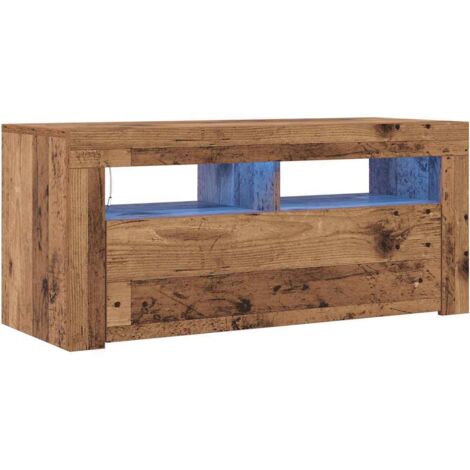 Meuble TV，Banc TV，Armoire TV avec lumières LED vieux bois bois d'ingénierie CFW909802