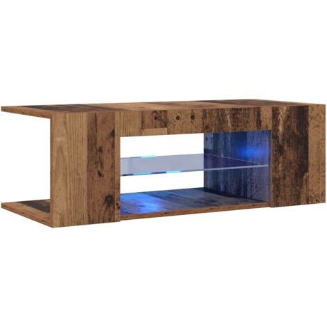 Meuble TV，Banc TV，Armoire TV avec lumières LED vieux bois bois d'ingénierie CFW959677