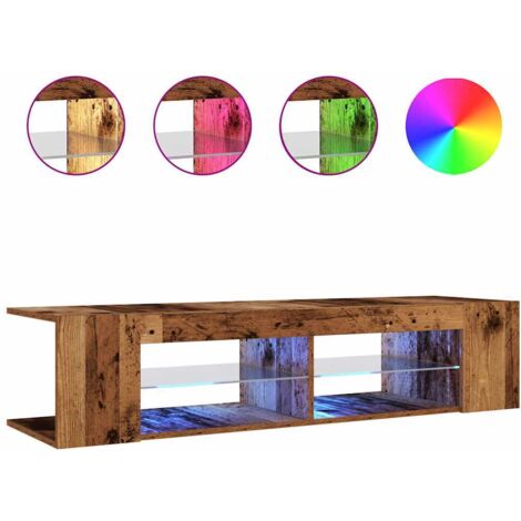Meuble TV，Banc TV，Armoire TV avec lumières LED vieux bois bois d'ingénierie CFW982085