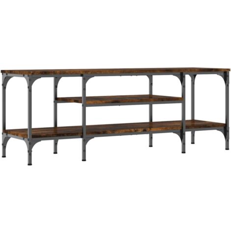 Meuble TV,Banc TV,Armoire TV chêne fumé 121x35x45 cm bois d'ingénierie et fer CFW844455