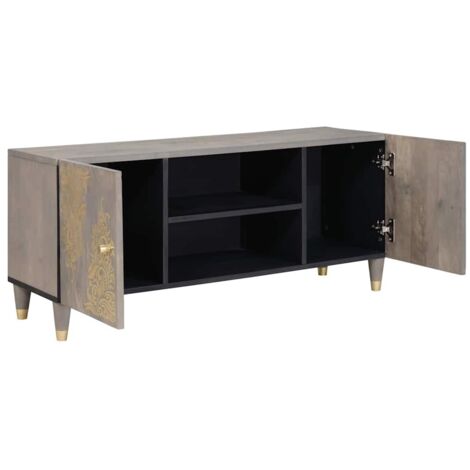 Meuble TV，Banc TV，Armoire TV Gris et or 105 x 33.5 x 46 cm Bois de manguier massif CFW987814