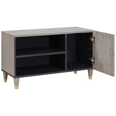 Meuble TV，Banc TV，Armoire TV Gris et or 80 x 31.5 x 46 cm Bois de manguier massif CFW602305