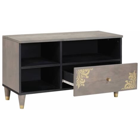 Meuble TV，Banc TV，Armoire TV Gris et or 80 x 33.5 x 46 cm Bois de manguier massif CFW157480