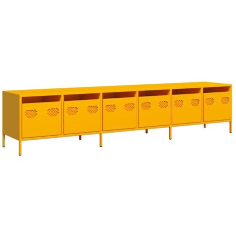 Meuble TV，Banc TV，Armoire TV jaune moutarde 202x39x43,5 cm acier laminé à froid CFW517650