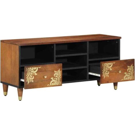 Meuble TV，Banc TV，Armoire TV Marron 100 x 33.5 x 46 cm Bois de manguier massif CFW756199