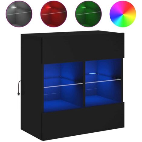 Meuble TV，Banc TV，Armoire TV mural avec lumières LED noir 58,5x30x60,5 cm CFW148180