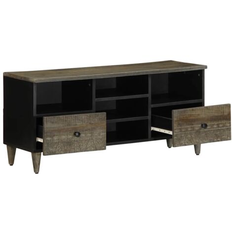 Meuble TV，Banc TV，Armoire TV noir 100x33x46 cm bois massif de manguier CFW279412