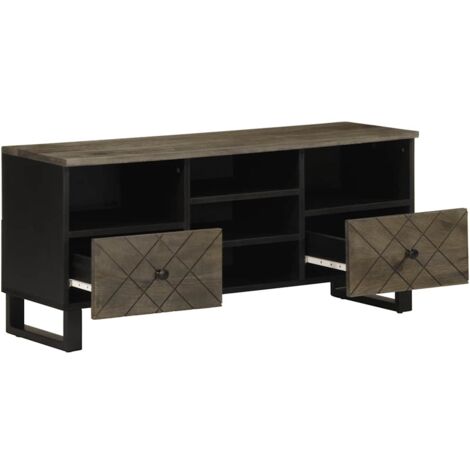 Meuble TV，Banc TV，Armoire TV noir 100x33x46 cm bois massif de manguier CFW503149