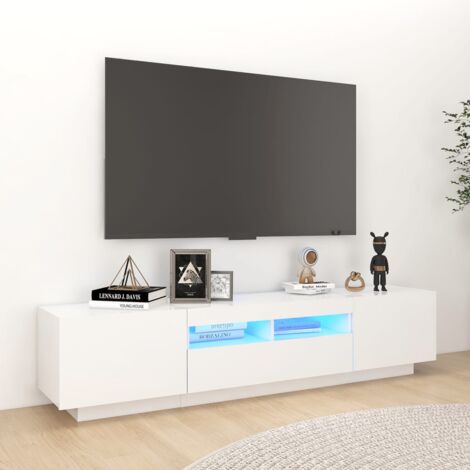 Meuble TV，Meuble de Rangement，Banc TV avec lumières LED Blanc 180x35x40 cm CFW631224