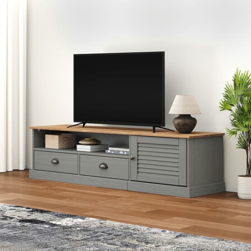 Meuble TV,Meuble de Rangement,Banc tv vigo gris 156x40x40 cm bois massif de pin CFW383506