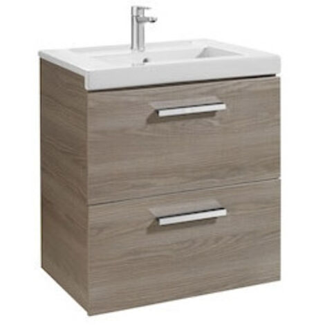 Meuble Unik avec deux tiroirs + lavabo PRISMA - ROCA Couleur : Frêne - Dimensions : 600x460x694 mm - Position du lavabo : Centrale