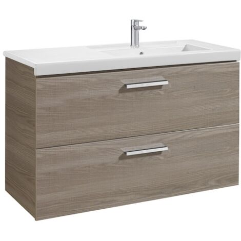 Meuble Unik avec deux tiroirs + lavabo PRISMA - ROCA Couleur : Frêne - Position du lavabo : Droite