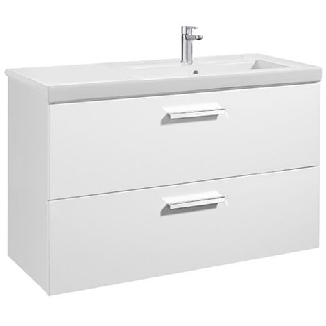 Meuble Unik PRISMA 1100 - 2 tiroirs + lavabo à droite - Blanc brillant - Roca