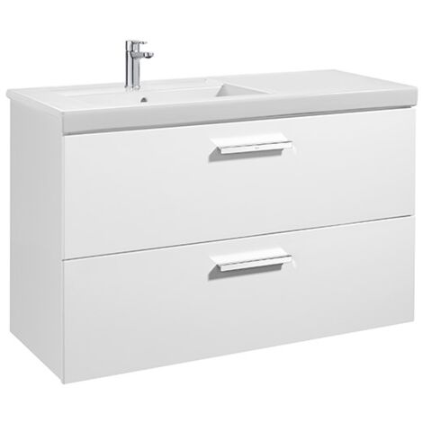 Meuble Unik PRISMA 1100 - 2 tiroirs + lavabo à gauche - Blanc brillant - Roca