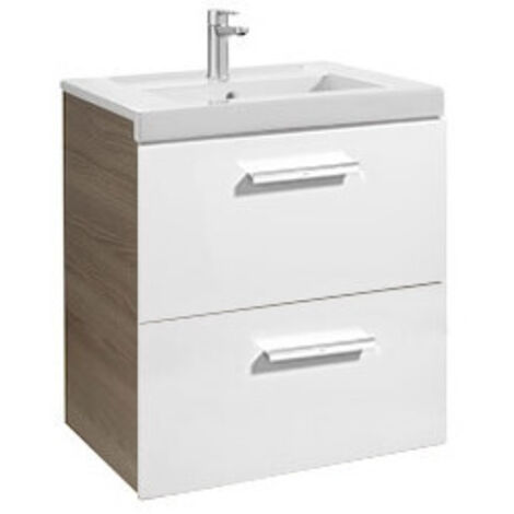 Meuble Unik PRISMA 600 - 2 tiroirs + lavabo - Blanc / Frêne - Roca