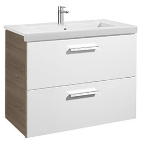 Meuble Unik PRISMA 800 - 2 tiroirs + lavabo - Blanc / Frêne - Roca