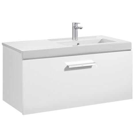 Meuble Unik PRISMA 900 - 1 tiroir + lavabo à droite - Blanc brillant - Roca