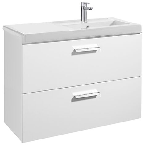 Meuble Unik PRISMA 900 - 2 tiroirs + lavabo à droite - Blanc brillant - Roca