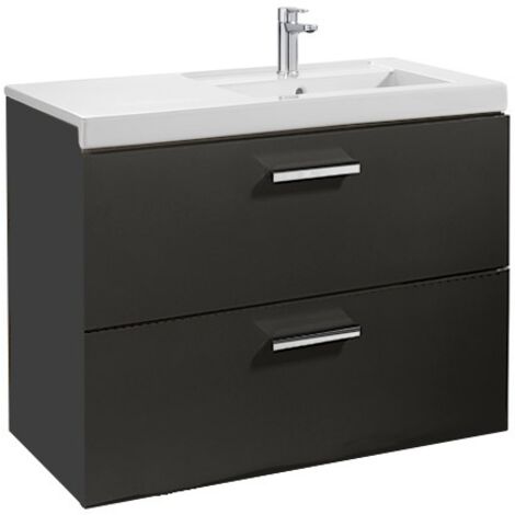Meuble Unik PRISMA 900 - 2 tiroirs + lavabo à droite - Gris anthracite - Roca