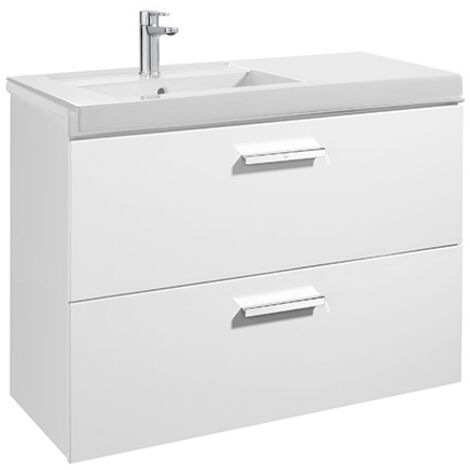 Meuble Unik PRISMA 900 - 2 tiroirs + lavabo à gauche - Blanc brillant - Roca