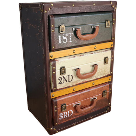 Meuble valise 3 tiroirs en bois multicolore – Dimensions 30x42x63 cm – Style vintage – Rangement design et durable