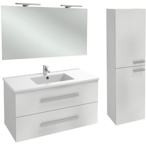 Meuble vasque 100 cm JACOB DELAFON Ola Up blanc brillant + colonne + miroir et spots