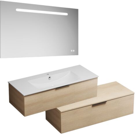 Meuble vasque 120 cm BURGBAD Olena en décalé chêne clair + miroir