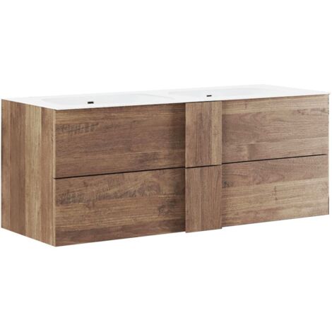 Meuble Vasque 122cm suspendu 2 tiroirs aspect bois finition Mercure - ZEUS