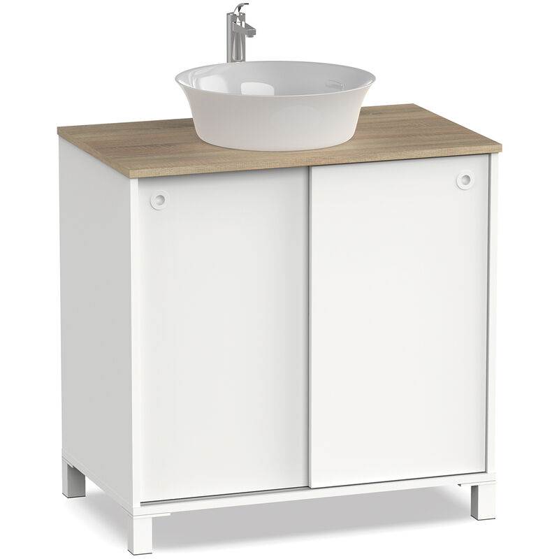 pegane - meuble vasque 2 portes coloris blanc / cambrian - hauteur 94 x longueur 81 x profondeur 50 cm