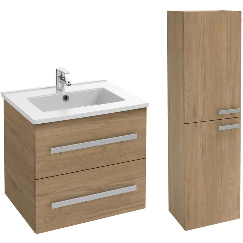 Jacob Delafon - Meuble vasque 60 cm Ola up + colonne de salle de bain chêne