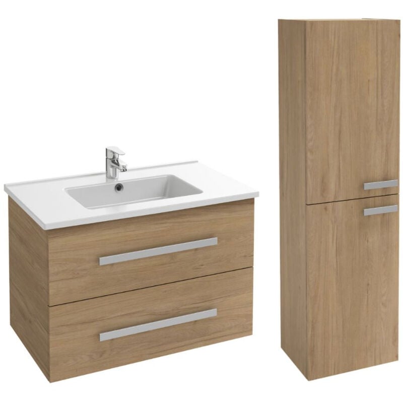 Jacob Delafon - Meuble vasque 80 cm Ola up + colonne de salle de bain chêne