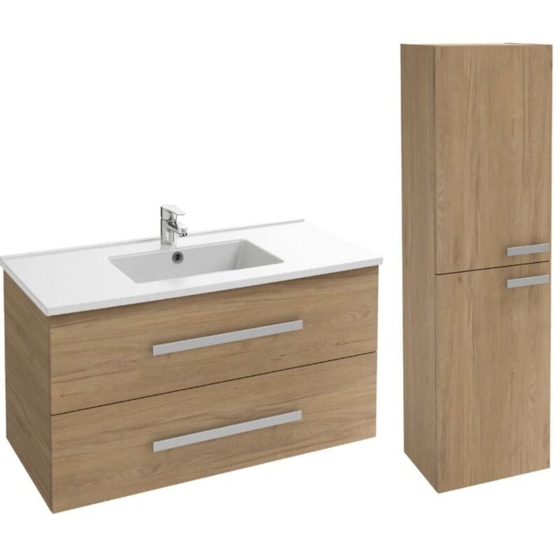 Jacob Delafon - Meuble vasque 100 cm Ola up + colonne de salle de bain chêne