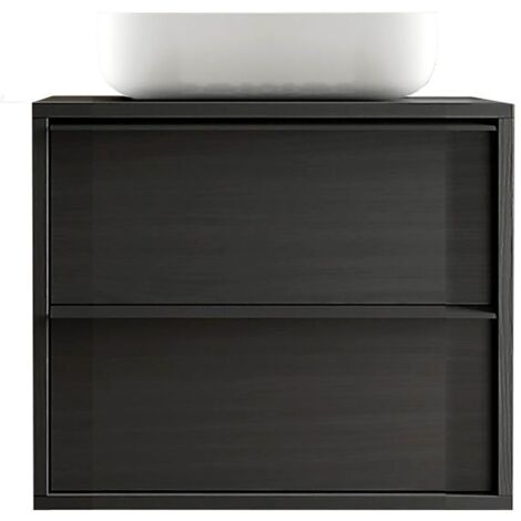 Meuble Vasque 79cm suspendu 2 tiroirs aspect bois noir - TERAS