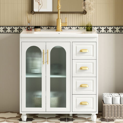 Meuble vasque 80 cm avec vasque céramique blanche moderne