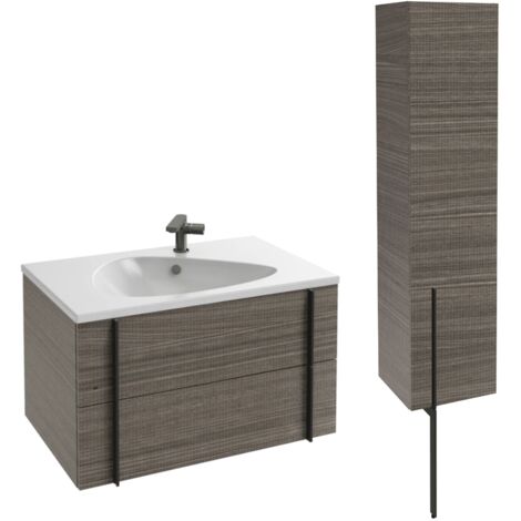 Meuble vasque 80 cm JACOB DELAFON Nouvelle Vague chene tranché + colonne version droite