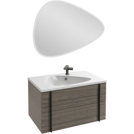 Meuble vasque 80 cm JACOB DELAFON Nouvelle Vague chene tranché + miroir