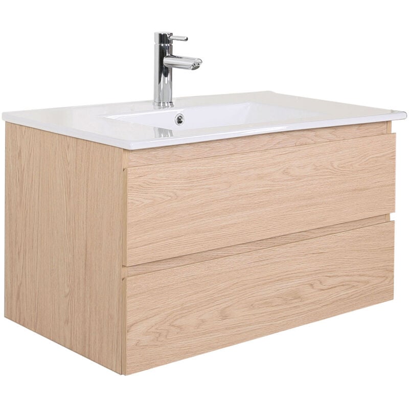 Meuble simple vasque décor chêne 80cm + vasque