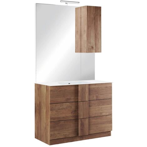 Meuble Vasque 82cm 3 tiroirs + Miroir aspect bois finition Mercure - ZEUS
