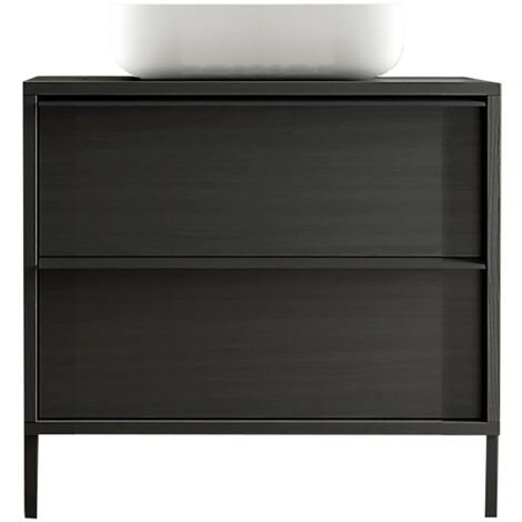 Meuble Vasque 92cm 2 tiroirs aspect bois noir - TERAS
