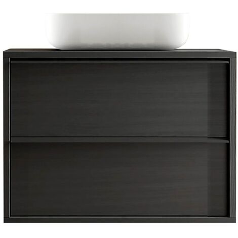 Meuble Vasque 92cm suspendu 2 tiroirs aspect bois noir - TERAS