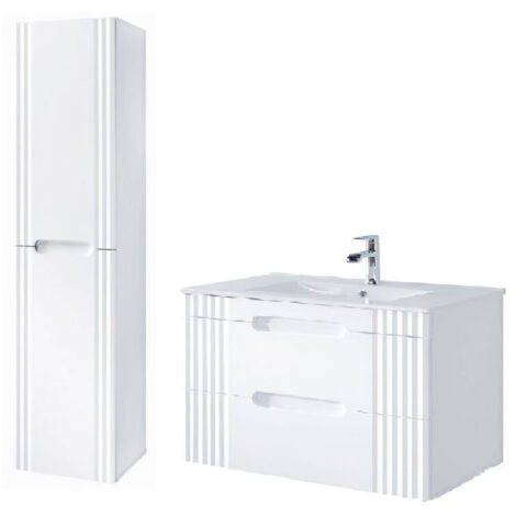 Meuble vasque à encastrer 100 cm + colonne murale Oceanie White - Livraison gratuite